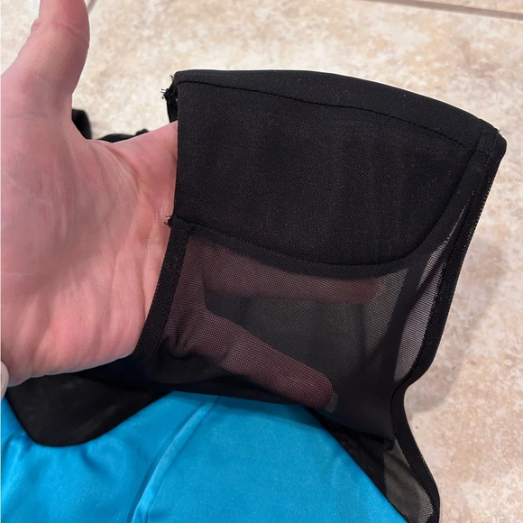 Bebe Melany Mesh Satin Stretch Turquoise Blue and Black Bodycon Pencil Dress XS - Picture 7 of 16